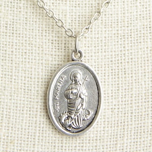 Saint Martha Medal Necklace. St Martha Necklace. Catholic Necklace. Patron Saint Necklace. Saint Medal Necklace. Catholic Jewelry.