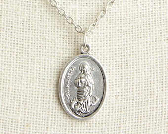 Collana con medaglia di Santa Marta. Collana di Santa Marta. Collana cattolica. Collana della Santa Patrona. Collana con medaglia di Santa. Gioielli cattolici.