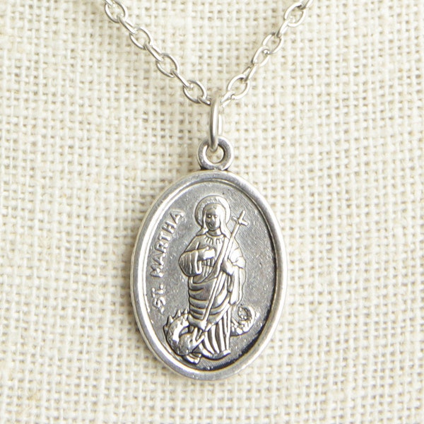 Saint Martha Medal Necklace. St Martha Necklace. Catholic Necklace. Patron Saint Necklace. Saint Medal Necklace. Catholic Jewelry.