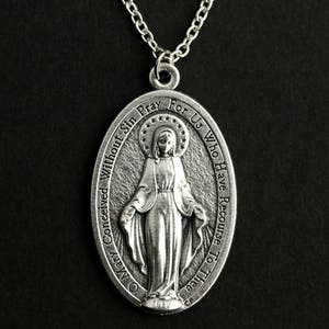 Extra Large Miraculous Necklace. Miraculous Medal Necklace. Catholic Necklace. Holy Mother Necklace. Large Catholic Medal. Catholic Jewelry. image 4