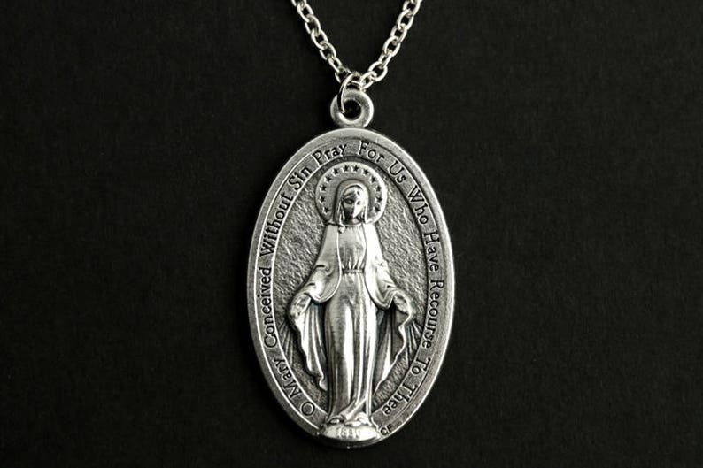 Extra Large Miraculous Necklace. Miraculous Medal Necklace. Catholic Necklace. Holy Mother Necklace. Large Catholic Medal. Catholic Jewelry. image 4