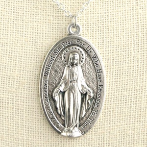 Extra Large Miraculous Necklace. Miraculous Medal Necklace. Catholic Necklace. Holy Mother Necklace. Large Catholic Medal. Catholic Jewelry. image 1