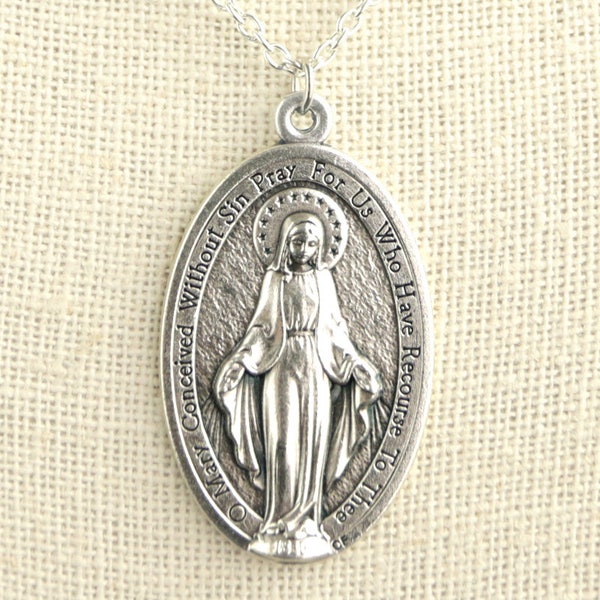 Extra Large Miraculous Necklace. Miraculous Medal Necklace. Catholic Necklace. Holy Mother Necklace. Large Catholic Medal. Catholic Jewelry.