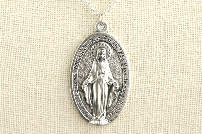 Extra Large Miraculous Necklace. Miraculous Medal Necklace. Catholic Necklace. Holy Mother Necklace. Large Catholic Medal. Catholic Jewelry. image 1