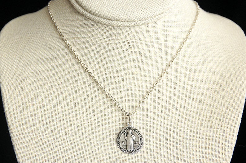 Saint Medal Necklace Catholic Necklace St Benedict Necklace Patron Saint Necklace Saint Benedict Medal Necklace Catholic Jewelry.