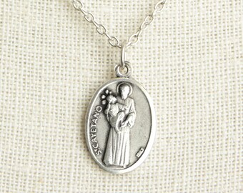 Saint Cayetano Medal Necklace. St Cayetano Necklace. Catholic Necklace. Patron Saint Necklace. Saint Medal Necklace. Catholic Jewelry.