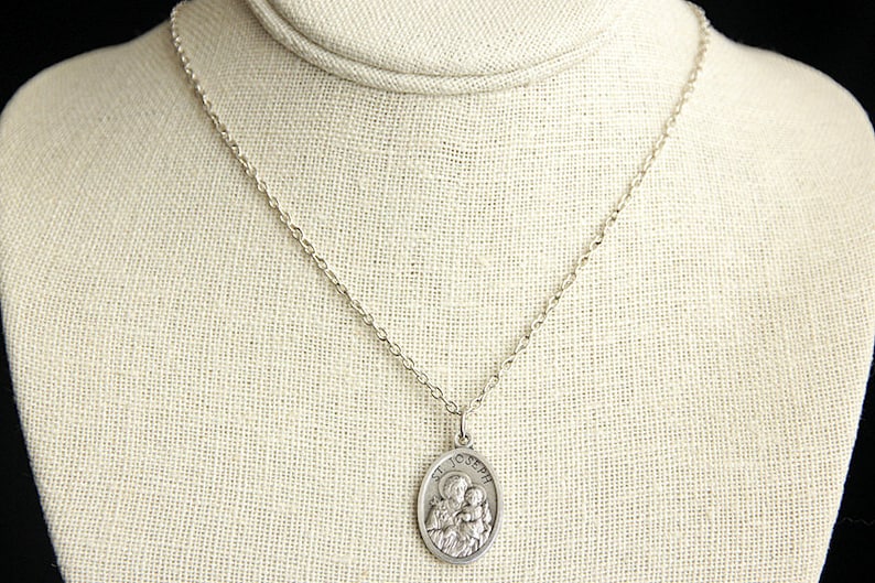 Saint Joseph Medal Necklace. Saint Joseph Necklace. Catholic Necklace. St Joseph Patron Saint Necklace. Saint Medal Necklace. image 2