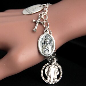 Saint Maria Rosa Mystica Charm Bracelet. St Maria Rosa Mystica Bracelet. Catholic Bracelet. Patron Saint Bracelet. Saint Medal Bracelet.