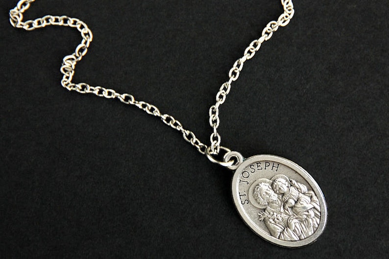 Saint Joseph Medal Necklace. Saint Joseph Necklace. Catholic Necklace. St Joseph Patron Saint Necklace. Saint Medal Necklace. image 3