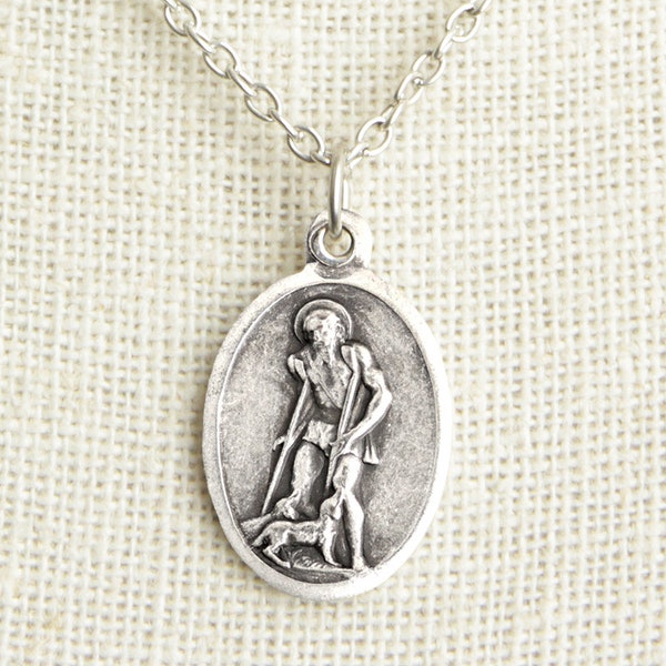 Saint Lazarus Medal Necklace. St Lazarus Necklace. Catholic Necklace. Patron Saint Necklace. Saint Medal Necklace. Catholic Jewelry.