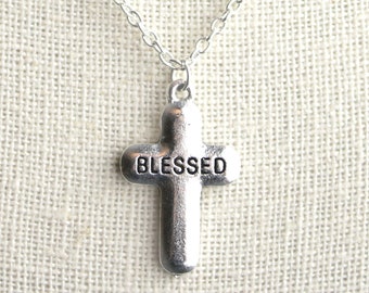 Blessed Cross Necklace. Christian Necklace. Christian Cross Necklace. Silver Cross Necklace. Catholic Jewelry. Handmade Necklace.