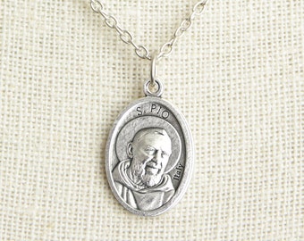 Saint Pio Medal Necklace. St Pio Necklace. Catholic Necklace. Patron Saint Necklace. Catholic Saint Medal Necklace. Catholic Jewelry.