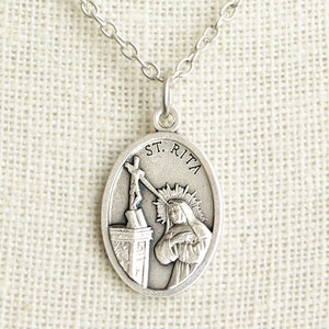 Saint Rita Medal Necklace. St Rita Necklace. Catholic Necklace. Patron Saint Necklace. Saint Medal Necklace. Catholic Jewelry.