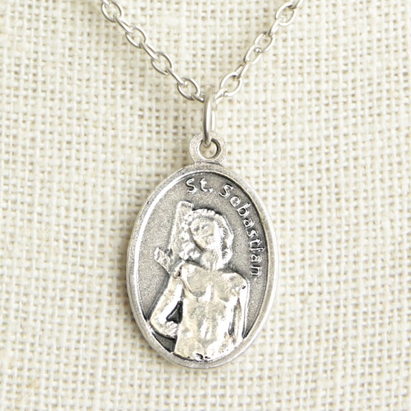 Saint Sebastian Medal Necklace. St Sebastian Necklace. Catholic Necklace. Patron Saint Necklace. Saint Medal Necklace. Catholic Jewelry.