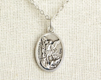 Saint Michael Medal Necklace. Saint Michael Necklace. Catholic Necklace. Patron Saint Necklace. Saint Medal Necklace.