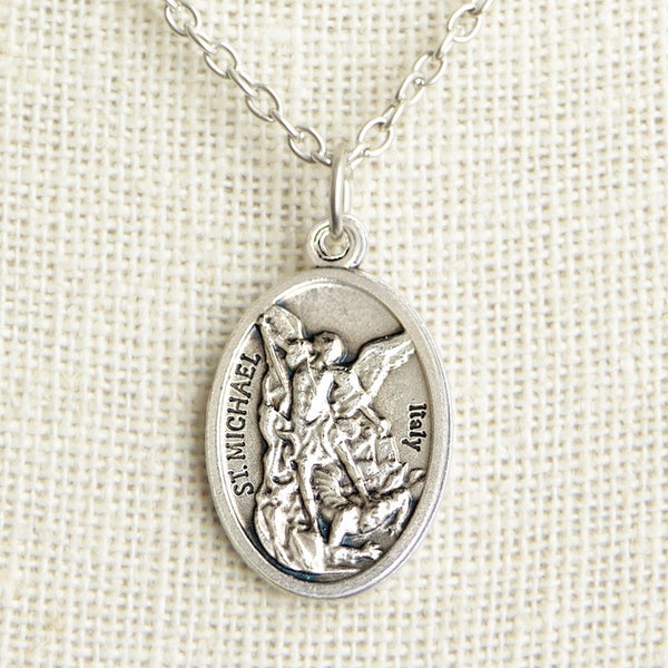 Saint Michael Medal Necklace. Saint Michael Necklace. Catholic Necklace. Patron Saint Necklace. Saint Medal Necklace.