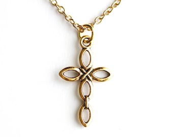 Gold Cross Necklace. Christian Necklace. Gold Necklace. Infinity Cross Necklace. Christian Jewelry. Handmade Necklace.