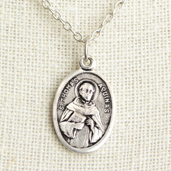 Saint Thomas Aquinas Medal Necklace. St Thomas Aquinas Necklace. Catholic Necklace. Patron Saint Necklace. Saint Medal Necklace.