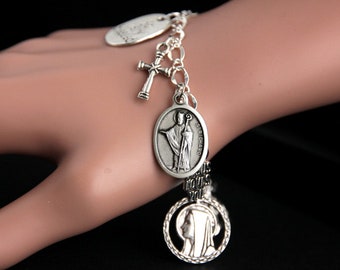 Saint Richard Charm Bracelet. St Richard Bracelet. Catholic Bracelet. Patron Saint Bracelet. Saint Medal Bracelet. Catholic Jewelry.