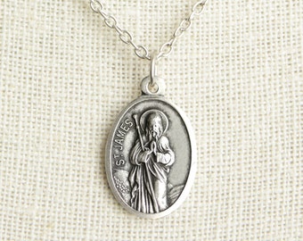 Saint James Medal Necklace. St James Necklace. Catholic Necklace. Patron Saint Necklace. Catholic Saint Medal Necklace. Catholic Jewelry.