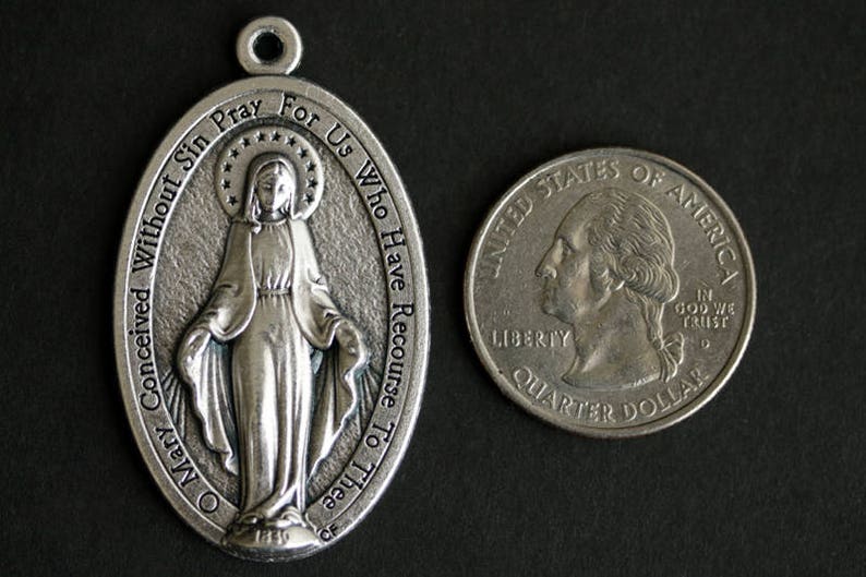 Extra Large Miraculous Necklace. Miraculous Medal Necklace. Catholic Necklace. Holy Mother Necklace. Large Catholic Medal. Catholic Jewelry. image 2