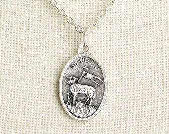 Agnus Dei Medal Necklace. Agnus Dei Necklace. Catholic Necklace. Lamb of God Necklace. Saint Medal Necklace. Catholic Jewelry.