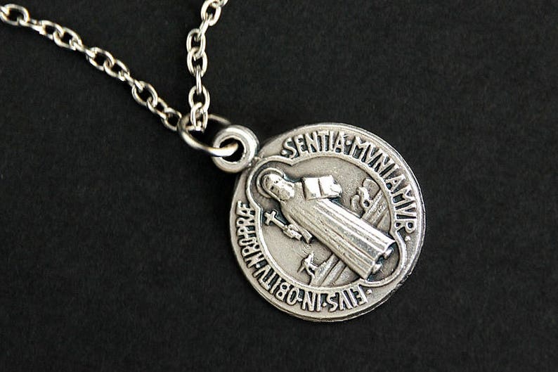 Saint Medal Necklace Catholic Necklace St Benedict Necklace Patron Saint Necklace Saint Benedict Medal Necklace Catholic Jewelry.