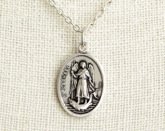 Saint Raphael Medal Necklace. Saint Raphael Necklace. Catholic Necklace. St Raphael Patron Saint Necklace. Saint Medal Necklace.