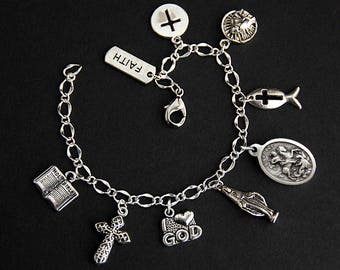 Saint George Charm Bracelet. St George Bracelet. Catholic Bracelet. Patron Saint Bracelet. Saint Medal Bracelet. Catholic Jewelry.