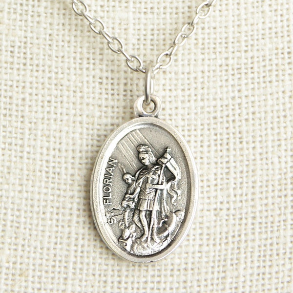 Saint Florian Medal Necklace. St Florian Necklace. Catholic Necklace. Patron Saint Necklace. Saint Medal Necklace. Catholic Jewelry.