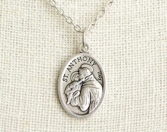 Saint Anthony Medal Necklace. St Anthony Necklace. Catholic Necklace. Patron Saint Necklace. Saint Medal Necklace. Catholic Jewelry.