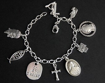 Saint Faustina Charm Bracelet. St Faustina Bracelet. Catholic Bracelet. Patron Saint Bracelet. Saint Medal Bracelet. Catholic Jewelry.