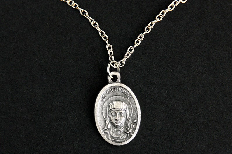 Saint Catherine Medal Necklace. St Catherine Necklace. Catholic Necklace. Patron Saint Necklace. Saint Medal Necklace. Catholic Jewelry. image 4