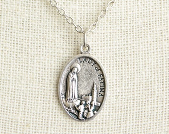 Our Lady of Fatima Medal Necklace. OL of Fatima Necklace. Catholic Necklace. Patron Saint Necklace. Saint Medal Necklace. Catholic Jewelry.