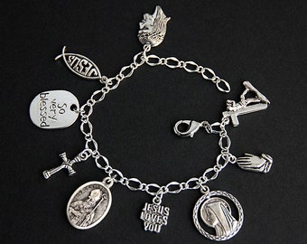 Saint Valentine Charm Bracelet. St Valentine Bracelet. Catholic Bracelet. Patron Saint Bracelet. Saint Medal Bracelet. Catholic Jewelry.