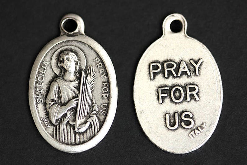 Saint Cecilia Medal Necklace. Saint Cecilia Necklace. Catholic Necklace. Patron Saint Necklace. Saint Medal Necklace. image 4