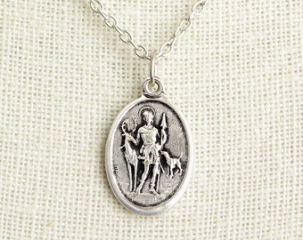 St. Hubert Medal Italy Pendant Necklace - 24" Ball Chain - Includes Gift Box & Prayer Card