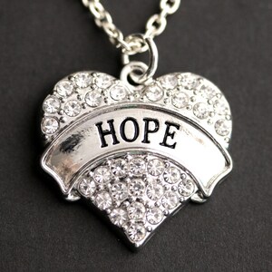 Hope Necklace. Rhinestone Heart Necklace. Christian Necklace. Pave Heart Necklace. Christian Jewelry. Silver Necklace. Handmade Necklace.