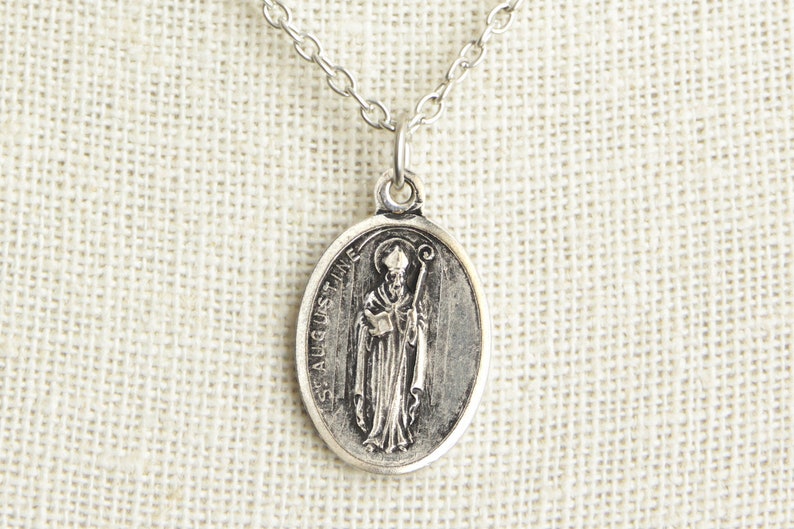 Saint Augustine Medal Necklace. St Augustine Necklace. Catholic Necklace. Patron Saint Necklace. Saint Medal Necklace. Catholic Jewelry. image 1