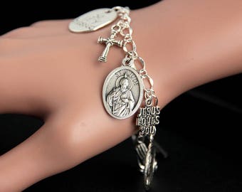 Saint Jude Charm Bracelet. Saint Jude Bracelet. Catholic Bracelet. Patron Saint Bracelet. Saint Medal Bracelet. St Jude Bracelet.