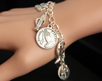Serenity Prayer Charm Bracelet. Serenity Prayer Bracelet. Catholic Bracelet. Catholic Medal Bracelet. Catholic Jewelry.