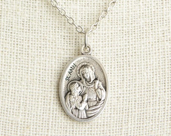 Saint Ann Medal Necklace. Saint Anne Necklace. St Ann Catholic Necklace. Patron Saint Necklace. Saint Medal Necklace.