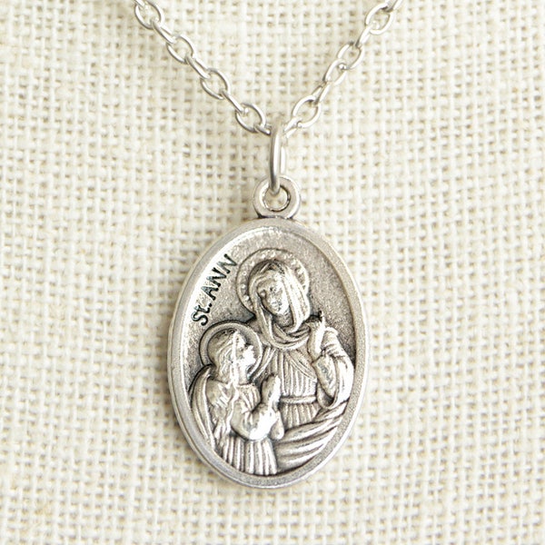 Saint Ann Medal Necklace. Saint Anne Necklace. St Ann Catholic Necklace. Patron Saint Necklace. Saint Medal Necklace.