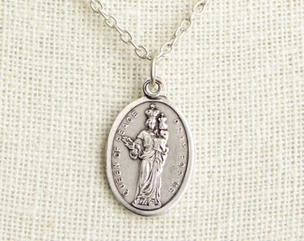 Queen of Peace Medal Necklace. Queen of Peace Necklace. Catholic Necklace. Patron Saint Necklace. Saint Medal Necklace. Catholic Jewelry.