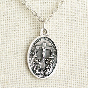 Holy Souls in Purgatory Necklace. Purgatory Medal Necklace. Catholic Necklace. Saint Medal Necklace. Catholic Jewelry.