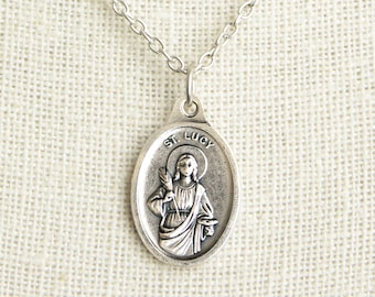 Saint Lucy Medal Necklace. St Lucy Necklace. Catholic Necklace. Patron Saint Necklace. Saint Medal Necklace. Catholic Jewelry.