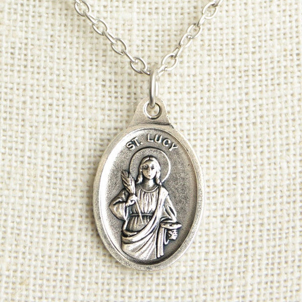 Saint Lucy Medal Necklace. St Lucy Necklace. Catholic Necklace. Patron Saint Necklace. Saint Medal Necklace. Catholic Jewelry.