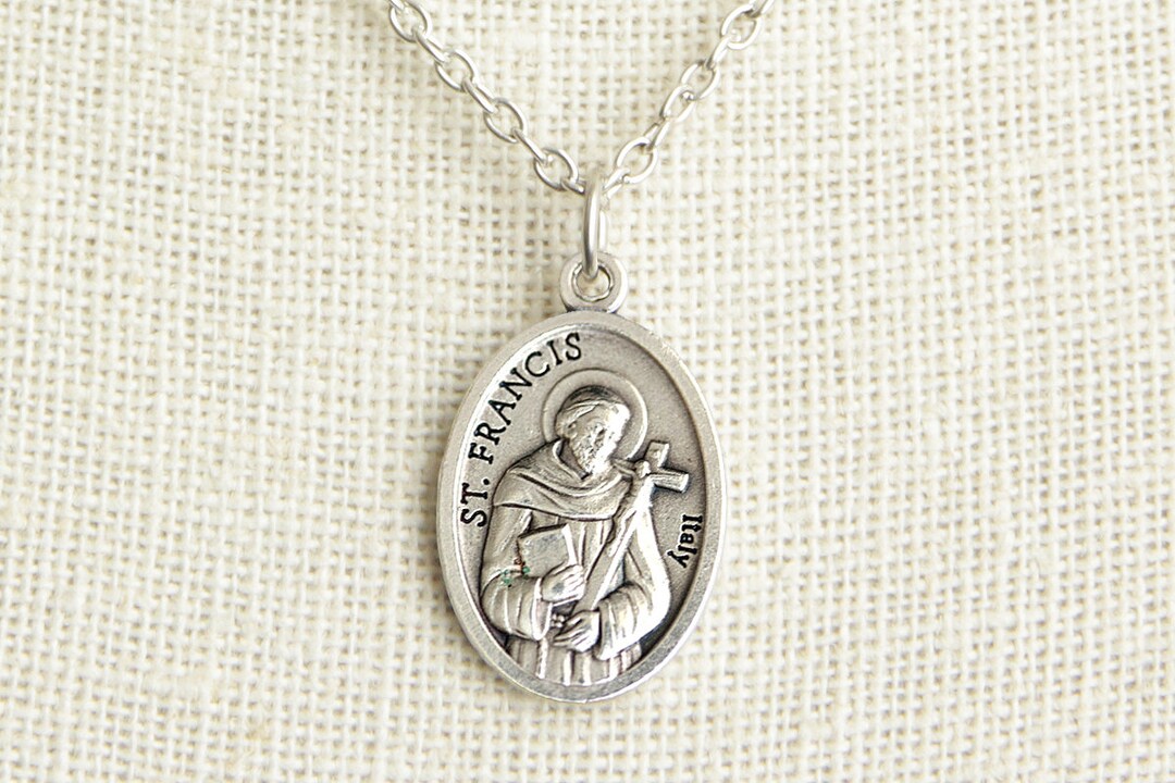 Saint Francis Medal Necklace. St Francis Necklace. Catholic Necklace