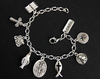 I am a Catholic Charm Bracelet. I am a Catholic Bracelet. Religious Bracelet. Patron Saint Bracelet. Saint Medal Bracelet. Catholic Jewelry.