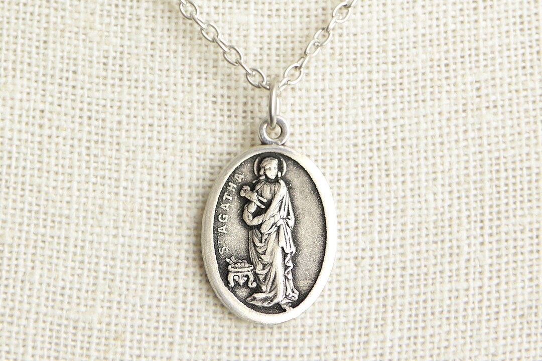Saint Agatha Medal Necklace. St Agatha Necklace. Catholic Necklace